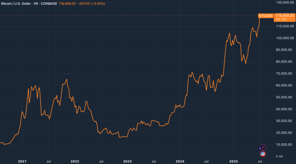 Graf ceny Bitcoinu, 5y / tradingview.com